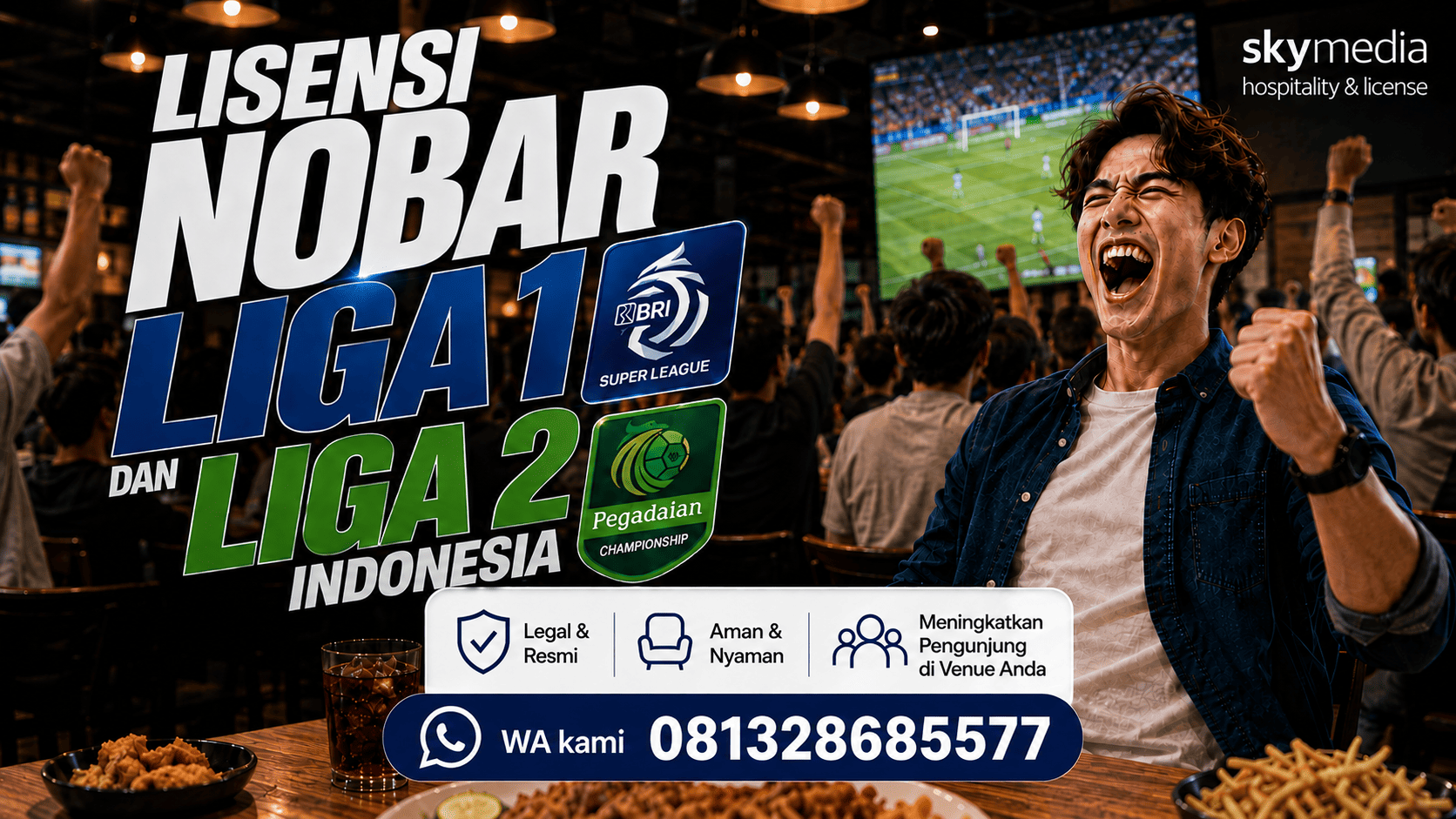 Suasana nonton bareng Liga 1 yang ramai di cafe berlisensi resmi